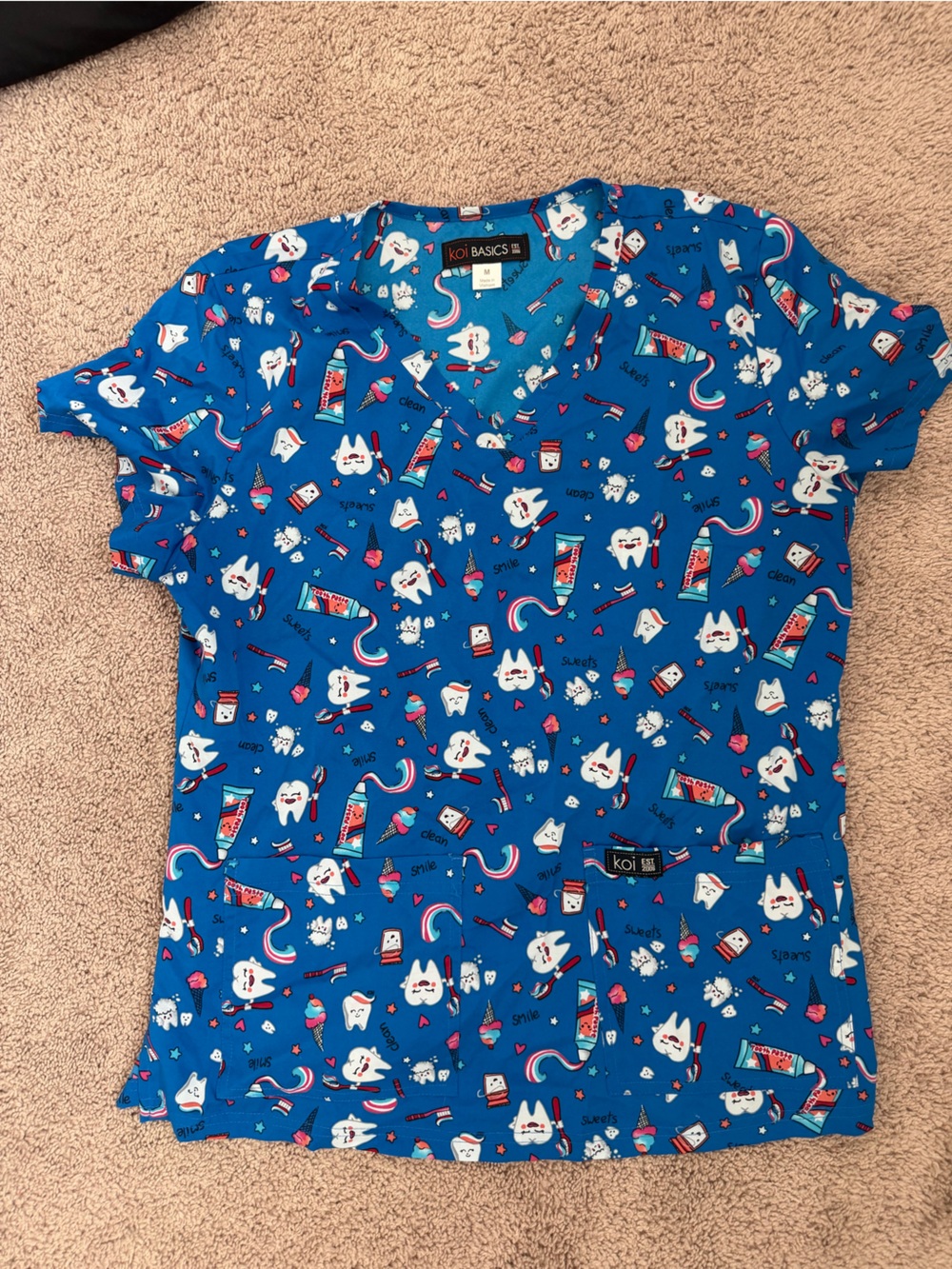 Koi Classics Blue Dental Print Scrub Top